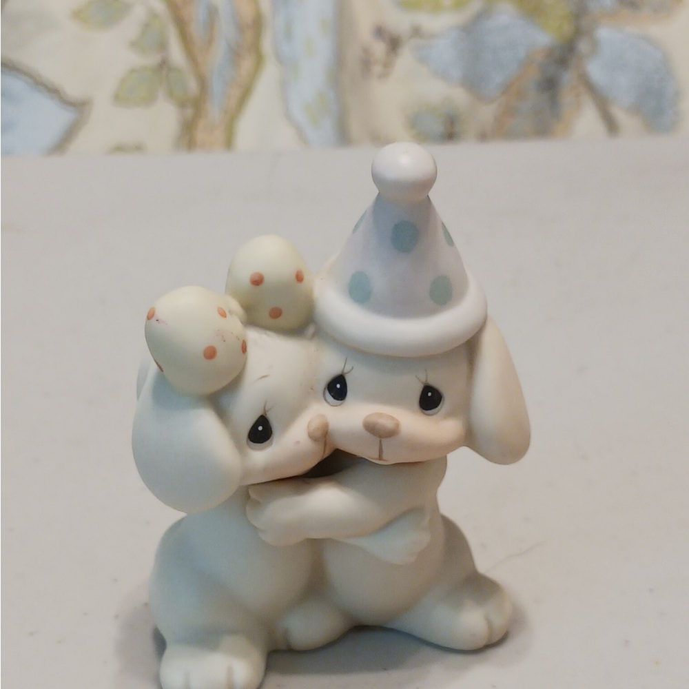Precious Moments White and Blue Puppy Figurine